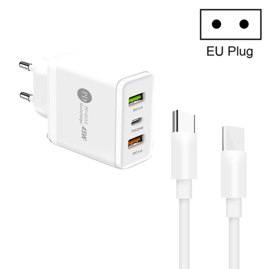 45W PD3.0 + 2 x QC3.0 USB Multi Port Charger with Type-C to Type-C Cable, EU Plug(White) - USB Charger by PMC Jewellery | Online Shopping South Africa | PMC Jewellery | Buy Now Pay Later Mobicred