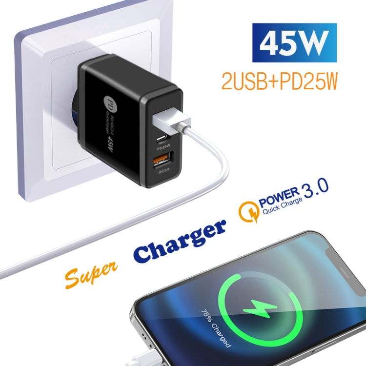 45W PD25W + 2 x QC3.0 USB Multi Port Charger with USB to 8 Pin Cable, EU Plug(Black) - USB Charger by PMC Jewellery | Online Shopping South Africa | PMC Jewellery | Buy Now Pay Later Mobicred