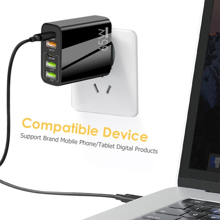 65W Dual PD Type-C + 3 x USB Multi Port Charger with 3A USB to Type-C Data Cable, EU Plug(White) - USB Charger by PMC TechLife | Online Shopping South Africa | PMC TechLife | Buy Now Pay Later Mobicred