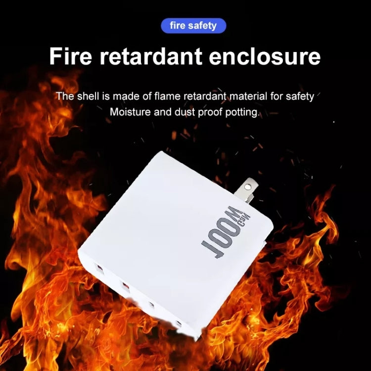 GaN 100W Dual USB + Dual USB-C/Type-C Multi Port Charger with 2m Type-C to Type-C Data Cable Set US / EU / UK Plug - Cable & Adapter by PMC Jewellery | Online Shopping South Africa | PMC Jewellery | Buy Now Pay Later Mobicred