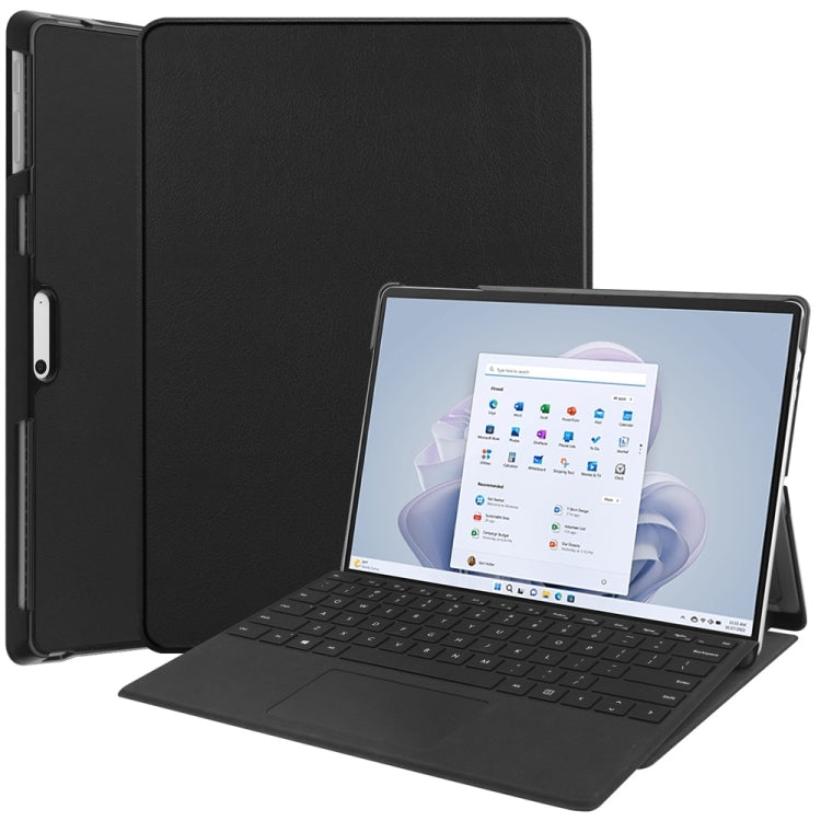 For Microsoft Surface Pro 9 JUNSUNMAY Custer Solid Color 3-Fold Stand Leather Tablet Case(Black) - free shipping - PMC Jewellery - Order now!