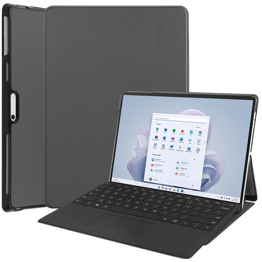 For Microsoft Surface Pro 9 JUNSUNMAY Custer Solid Color 3-Fold Stand Leather Tablet Case(Grey) - Microsoft by JUNSUNMAY | Online Shopping South Africa | PMC Jewellery | Buy Now Pay Later Mobicred