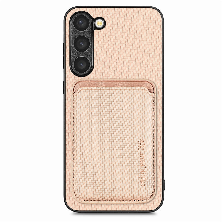 For Samsung Galaxy S23 5G Carbon Fiber Leather Card Magsafe Case(Khaki) - Galaxy S23 5G Cases by PMC TechLife | Online Shopping South Africa | PMC TechLife