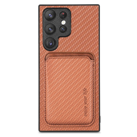 For Samsung Galaxy S23 Ultra 5G Carbon Fiber Leather Card Magsafe Case(Brown) - Galaxy S23 Ultra 5G Cases by PMC Jewellery | Online Shopping South Africa | PMC Jewellery