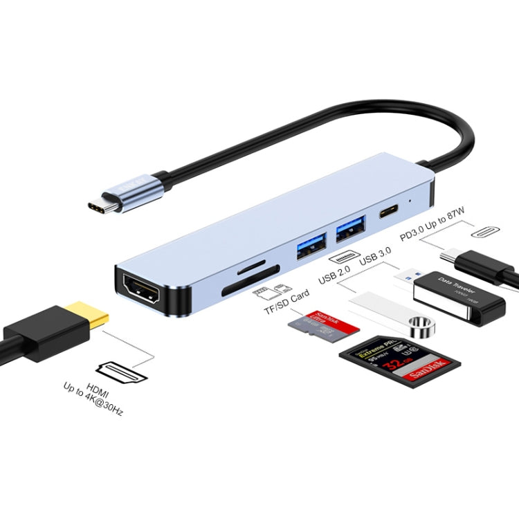 ENKAY Hat-Prince 6 in 1 Type-C Hub 4K HDMI Docking Station Adapter USB-C PD Quick Charge SD/TF Card Reader - USB HUB by ENKAY | Online Shopping South Africa | PMC Jewellery | Buy Now Pay Later Mobicred