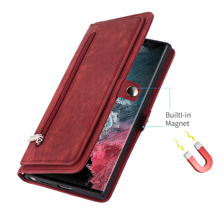 For Samsung Galaxy S22 Ultra 5G Zipper Card Slot Buckle Wallet Leather Phone Case(Red) - Galaxy S22 Ultra 5G Cases by PMC Jewellery | Online Shopping South Africa | PMC Jewellery