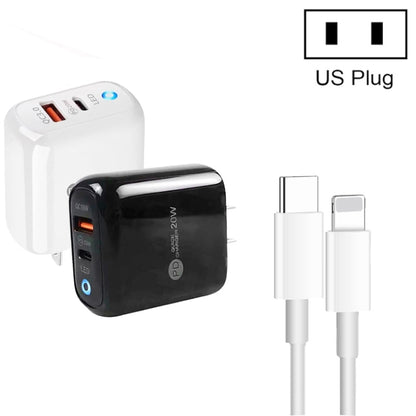 PD04 Type-C + USB Mobile Phone Charger with Type-C to 8 Pin Cable, US Plug(White) - USB Charger by PMC Jewellery | Online Shopping South Africa | PMC Jewellery | Buy Now Pay Later Mobicred