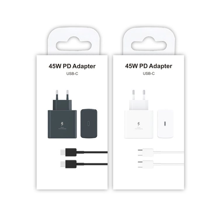 M135 45W USB-C / Type-C Port Fast Charger with 5A Type-C to Type-C Cable, EU Plug(Black) - USB Charger by PMC TechLife | Online Shopping South Africa | PMC TechLife | Buy Now Pay Later Mobicred