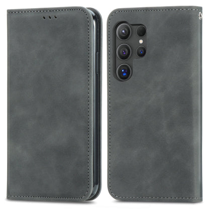 For Samsung Galaxy S24 Ultra 5G Retro Skin Feel Magnetic Leather Phone Case(Gray) - Galaxy S24 Ultra 5G Cases by PMC Jewellery | Online Shopping South Africa | PMC Jewellery