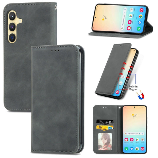 For Samsung Galaxy S25+ 5G Retro Skin Feel Magnetic Leather Phone Case(Gray) - Galaxy S25+ 5G Cases by PMC Jewellery | Online Shopping South Africa | PMC Jewellery | Buy Now Pay Later Mobicred