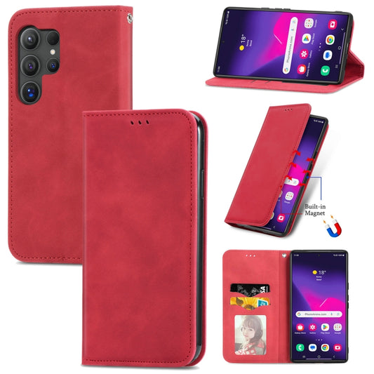 For Samsung Galaxy S25 Ultra 5G Retro Skin Feel Magnetic Leather Phone Case(Red) - Galaxy S25 Ultra 5G Cases by PMC Jewellery | Online Shopping South Africa | PMC Jewellery | Buy Now Pay Later Mobicred