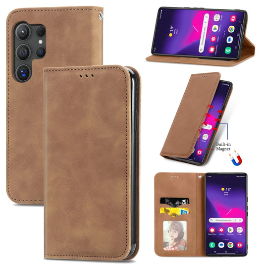 For Samsung Galaxy S25 Ultra 5G Retro Skin Feel Magnetic Leather Phone Case(Brown) - Galaxy S25 Ultra 5G Cases by PMC Jewellery | Online Shopping South Africa | PMC Jewellery | Buy Now Pay Later Mobicred