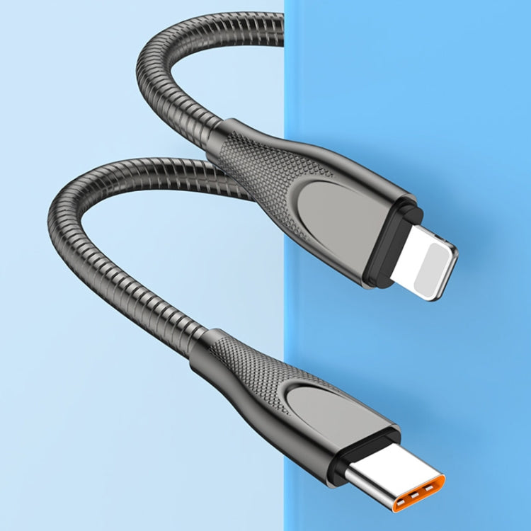 ENKAY ENK-CB128 PD 27W Type-C to 8 Pin Carbon Steel Hose Spring Fast Charging Data Cable, Length:1m(Black) - 2 in 1 Cable by ENKAY | Online Shopping South Africa | PMC Jewellery | Buy Now Pay Later Mobicred