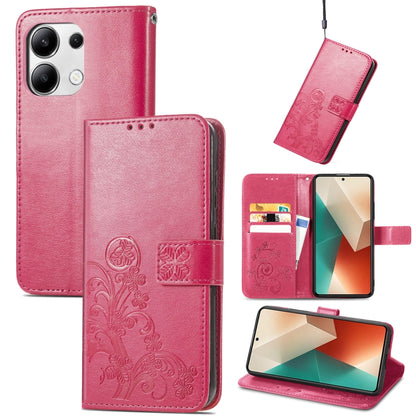 For Xiaomi Redmi Note 13 4G Four-leaf Clasp Embossed Leather Phone Case(Magenta) - Note 13 Cases by PMC Jewellery | Online Shopping South Africa | PMC Jewellery | Buy Now Pay Later Mobicred