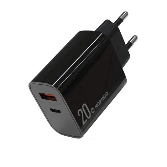 NORTHJO NOPD2002 PD20W USB-C/Type-C + QC 3.0 USB Dual Ports Fast Charger, EU Plug(Black) - USB Charger by NORTHJO | Online Shopping South Africa | PMC Jewellery | Buy Now Pay Later Mobicred