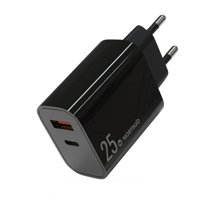 NORTHJO NOPD2502 PD 25W USB-C/Type-C + QC 3.0 USB Dual Ports Fast Charger, Plug Type:EU Plug(Black) - USB Charger by NORTHJO | Online Shopping South Africa | PMC Jewellery | Buy Now Pay Later Mobicred