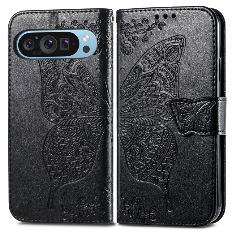 For Google Pixel 9 Butterfly Love Flower Embossed Leather Phone Case(Black) - Google Cases by PMC TechLife | Online Shopping South Africa | PMC TechLife | Buy Now Pay Later Mobicred
