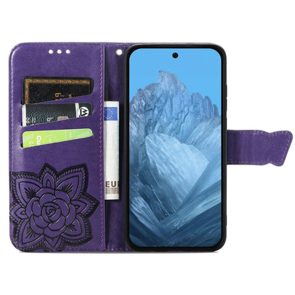 For Google Pixel 9 Butterfly Love Flower Embossed Leather Phone Case(Dark Purple) - Google Cases by PMC Jewellery | Online Shopping South Africa | PMC Jewellery | Buy Now Pay Later Mobicred