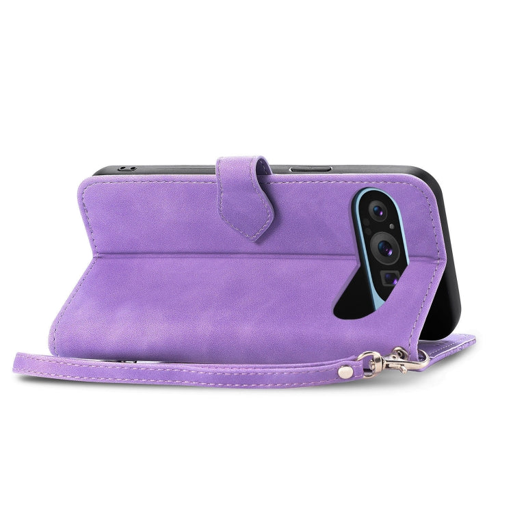 For Google Pixel 9 Embossed Flower Zipper Leather Phone Case(Purple) - Google Cases by PMC Jewellery | Online Shopping South Africa | PMC Jewellery | Buy Now Pay Later Mobicred