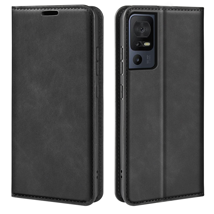 For TCL 40 SE Retro-skin  Magnetic Suction Leather Phone Case(Black) - More Brand by PMC TechLife | Online Shopping South Africa | PMC TechLife | Buy Now Pay Later Mobicred