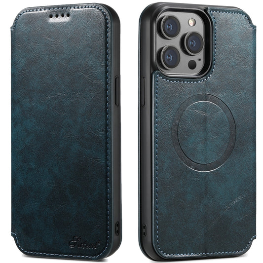 For iPhone 12 Pro Max Suteni J05 Leather Magnetic Magsafe Phone Case(Blue) - iPhone 12 Pro Max Cases by Suteni | Online Shopping South Africa | PMC Jewellery | Buy Now Pay Later Mobicred