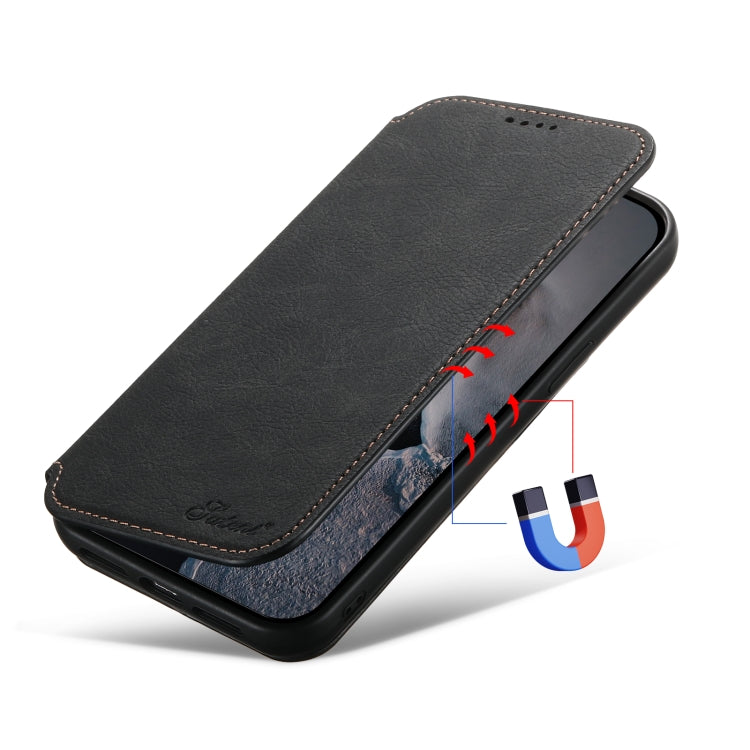 For iPhone 13 Pro Max Suteni J06 Retro Matte Litchi Texture Leather Magnetic Magsafe Phone Case(Black) - iPhone 13 Pro Max Cases by Suteni | Online Shopping South Africa | PMC Jewellery | Buy Now Pay Later Mobicred