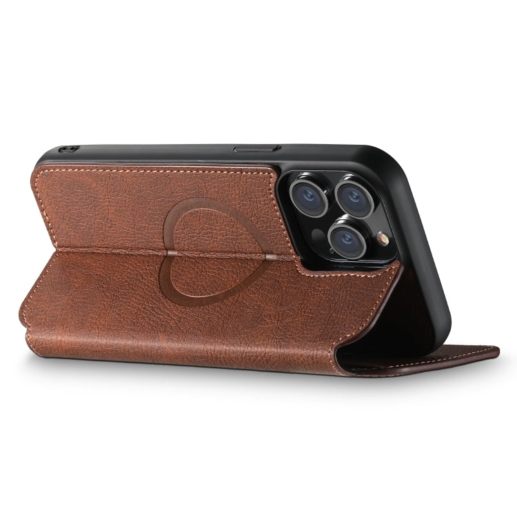 For iPhone 13 Pro Max Suteni J06 Retro Matte Litchi Texture Leather Magnetic Magsafe Phone Case(Brown) - iPhone 13 Pro Max Cases by Suteni | Online Shopping South Africa | PMC Jewellery | Buy Now Pay Later Mobicred