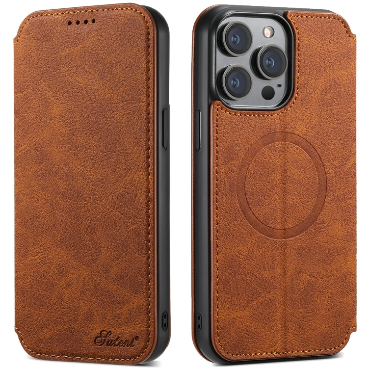 For iPhone 13 Pro Max Suteni J06 Retro Matte Litchi Texture Leather Magnetic Magsafe Phone Case(Khaki) - free shipping - PMC Jewellery - Order now!