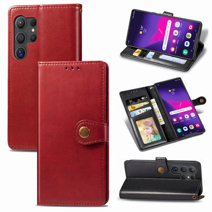 For Samsung Galaxy S25 Ultra 5G Retro Solid Color Buckle Leather Phone Case(Red) - Galaxy S25 Ultra 5G Cases by PMC Jewellery | Online Shopping South Africa | PMC Jewellery | Buy Now Pay Later Mobicred