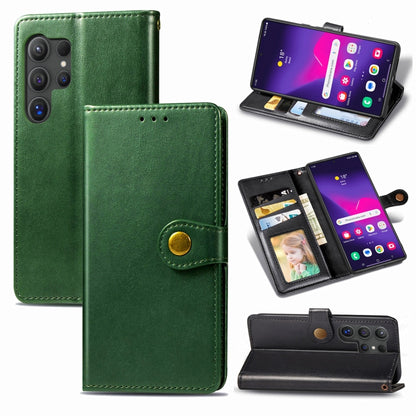 For Samsung Galaxy S25 5G Retro Solid Color Buckle Leather Phone Case(Green) - Galaxy S25 5G Cases by PMC Jewellery | Online Shopping South Africa | PMC Jewellery | Buy Now Pay Later Mobicred