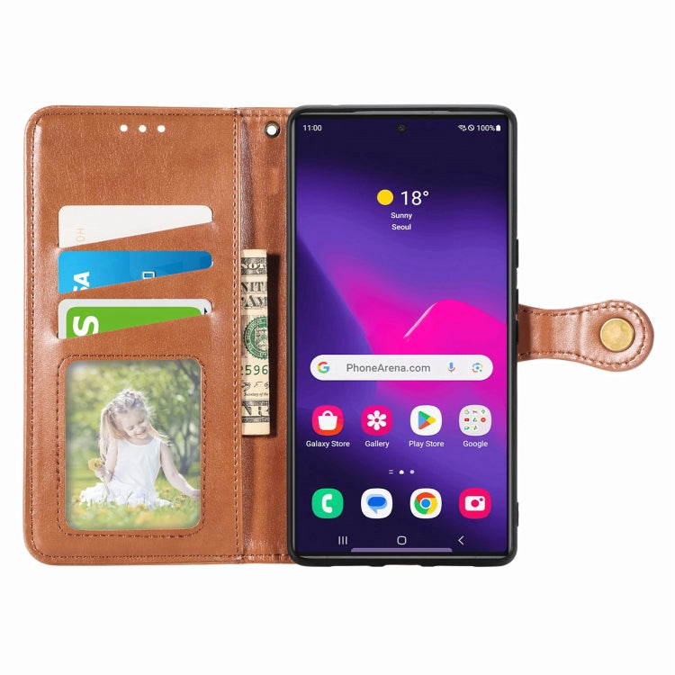 For Samsung Galaxy S25 5G Retro Solid Color Buckle Leather Phone Case(Brown) - Galaxy S25 5G Cases by PMC Jewellery | Online Shopping South Africa | PMC Jewellery | Buy Now Pay Later Mobicred