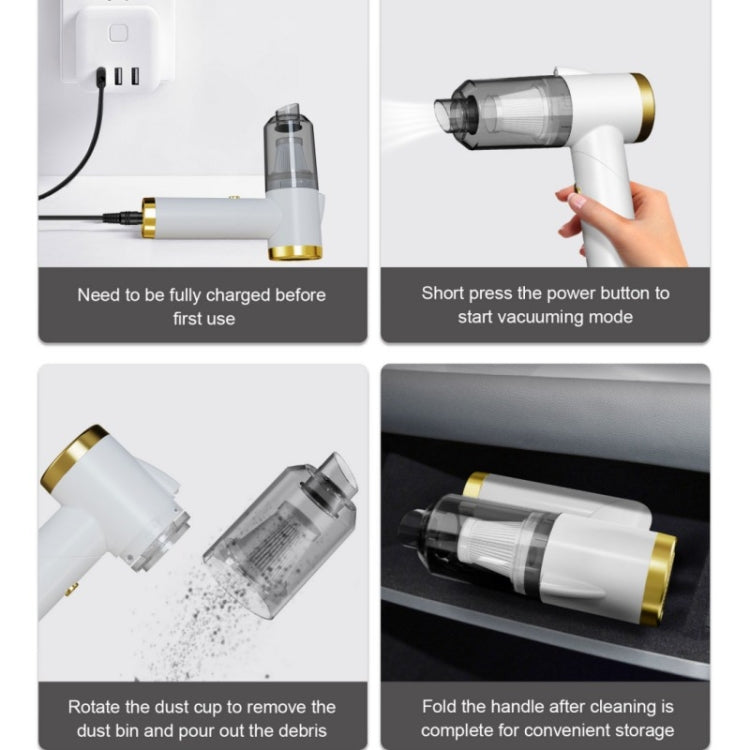 Q8 LED Light Wireless Portable Handheld Car Foldable 9000Pa Suction Vacuum Cleaner(White) - free shipping - PMC TechLife - Order now!