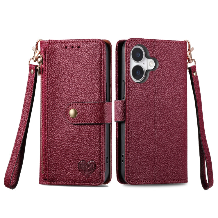 For iPhone 16 Pro Love Zipper Lanyard Leather Phone Case(Red) - iPhone 16 Pro Cases by PMC Jewellery | Online Shopping South Africa | PMC Jewellery | Buy Now Pay Later Mobicred