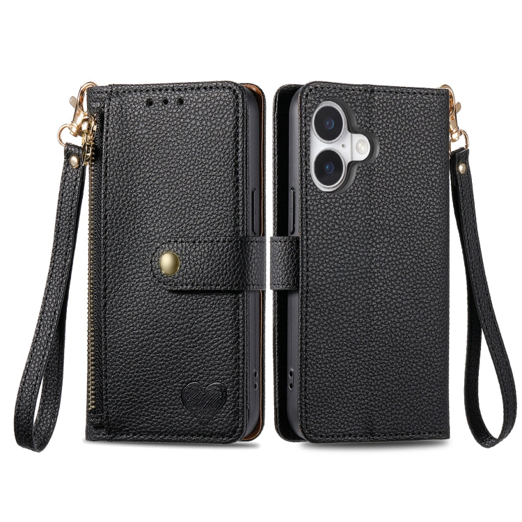 For iPhone 16 Pro Max Love Zipper Lanyard Leather Phone Case(Black) - iPhone 16 Pro Max Cases by PMC Jewellery | Online Shopping South Africa | PMC Jewellery | Buy Now Pay Later Mobicred