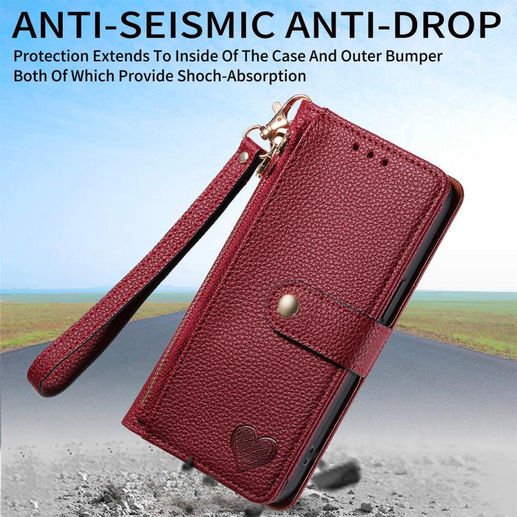 For iPhone 16e Love Zipper Lanyard Leather Phone Case(Red) - iPhone 16e Cases by PMC TechLife | Online Shopping South Africa | PMC TechLife | Buy Now Pay Later Mobicred