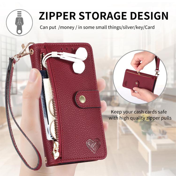For iPhone 16e Love Zipper Lanyard Leather Phone Case(Red) - iPhone 16e Cases by PMC TechLife | Online Shopping South Africa | PMC TechLife | Buy Now Pay Later Mobicred