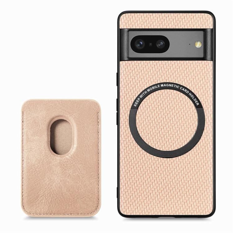For Google Pixel 7 Carbon Fiber Leather Card Magsafe Phone Case(Khaki) - free shipping - PMC TechLife - Order now!