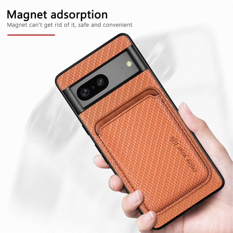 For Google Pixel 7 Pro Carbon Fiber Leather Card Magsafe Phone Case(Brown) - free shipping - PMC TechLife - Order now!