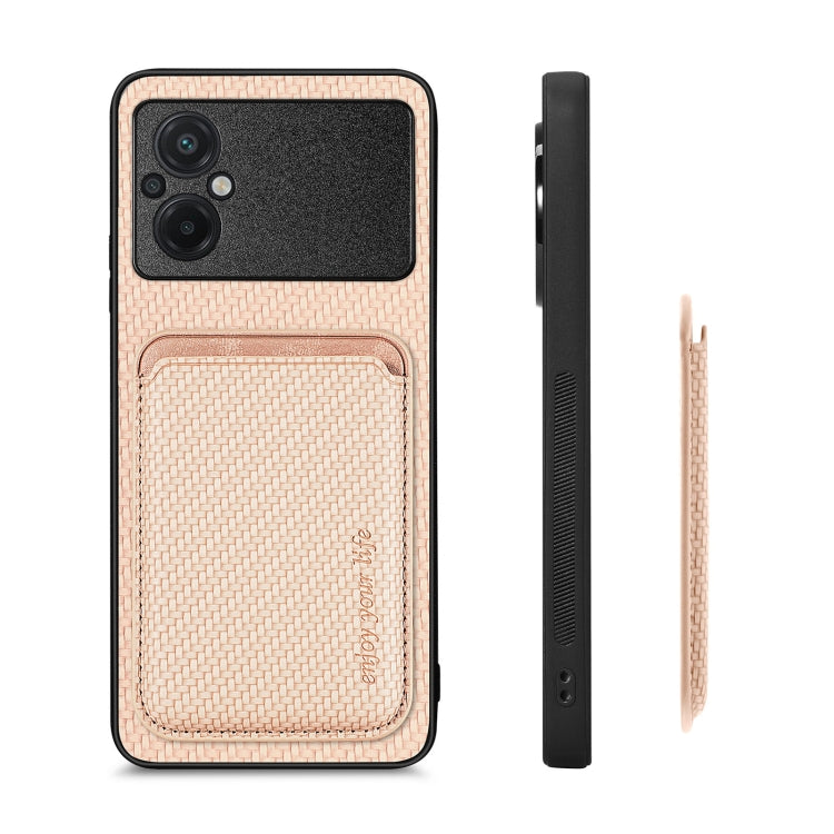 For Xiaomi POCO M5 4G Carbon Fiber Leather Card Magsafe Phone Case(Khaki) - Xiaomi Cases by PMC Jewellery | Online Shopping South Africa | PMC Jewellery