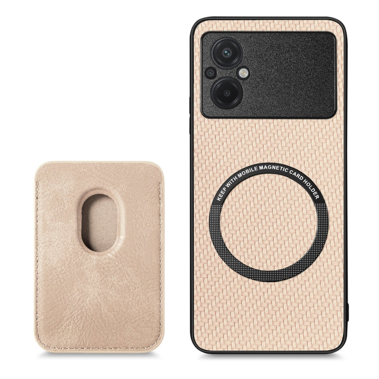 For Xiaomi POCO M5 4G Carbon Fiber Leather Card Magsafe Phone Case(Khaki) - Xiaomi Cases by PMC Jewellery | Online Shopping South Africa | PMC Jewellery