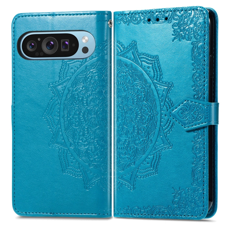 For Google Pixel 9 Mandala Flower Embossed Leather Phone Case(Blue) - Google Cases by PMC Jewellery | Online Shopping South Africa | PMC Jewellery | Buy Now Pay Later Mobicred