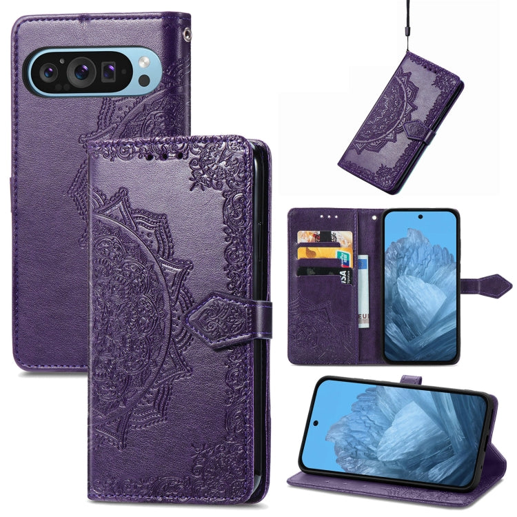 For Google Pixel 9 Mandala Flower Embossed Leather Phone Case(Purple) - Google Cases by PMC Jewellery | Online Shopping South Africa | PMC Jewellery | Buy Now Pay Later Mobicred