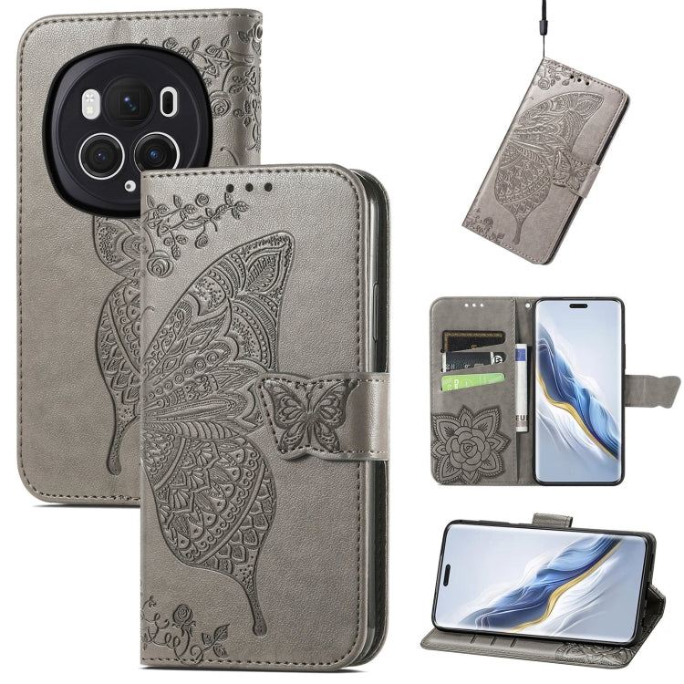 For Honor Magic6 Pro Butterfly Love Flower Embossed Leather Phone Case(Gray) - Honor Cases by PMC Jewellery | Online Shopping South Africa | PMC Jewellery | Buy Now Pay Later Mobicred