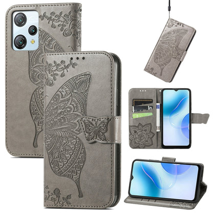 For Blackview A53 Butterfly Love Flower Embossed Leather Phone Case(Gray) - More Brand by PMC Jewellery | Online Shopping South Africa | PMC Jewellery | Buy Now Pay Later Mobicred