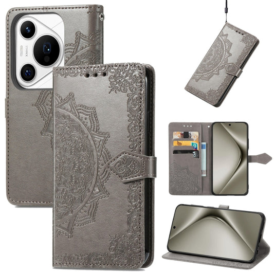 For Huawei Pura 70 Pro Mandala Flower Embossed Leather Phone Case(Gray) - Huawei Cases by PMC Jewellery | Online Shopping South Africa | PMC Jewellery | Buy Now Pay Later Mobicred