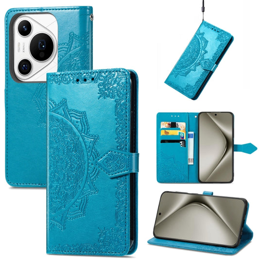 For Huawei Pura 70 Pro+ Mandala Flower Embossed Leather Phone Case(Blue) - Huawei Cases by PMC Jewellery | Online Shopping South Africa | PMC Jewellery | Buy Now Pay Later Mobicred