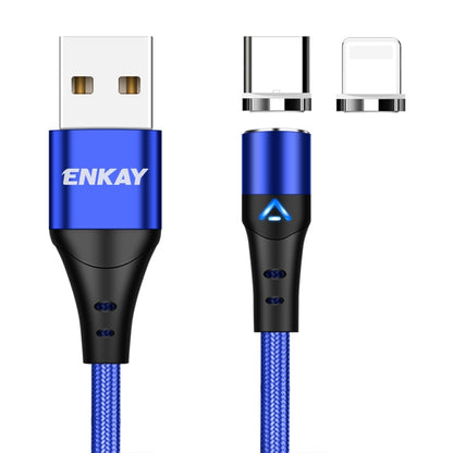 ENKAY 2 in 1 3A USB to 8 Pin + Type-C Magnetic Fast Charging Data Cable, Length:1m(Blue) - Charging Cable & Head by ENKAY | Online Shopping South Africa | PMC Jewellery | Buy Now Pay Later Mobicred