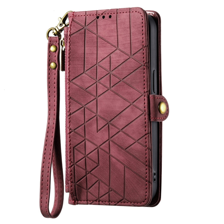 For iPhone 15 Pro Geometric Zipper Wallet Side Buckle Leather Phone Case(Red) - free shipping - PMC TechLife - Order now!
