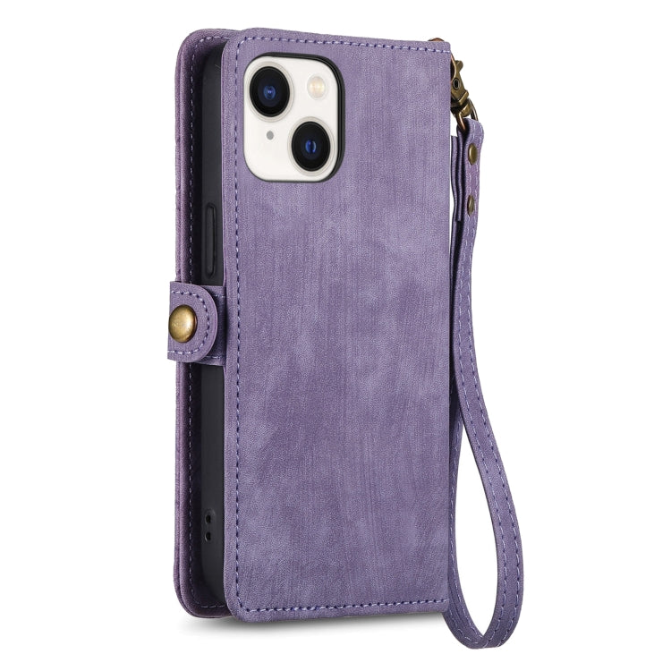 For iPhone 15 Pro Geometric Zipper Wallet Side Buckle Leather Phone Case(Purple) - free shipping - PMC TechLife - Order now!