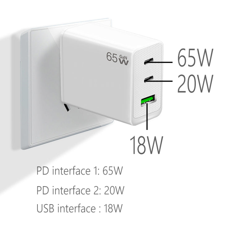 GaN PD65W Type-C x 2 + USB3.0 Laptop Adapter ,EU Plug(White) - free shipping - PMC Jewellery - Order now!